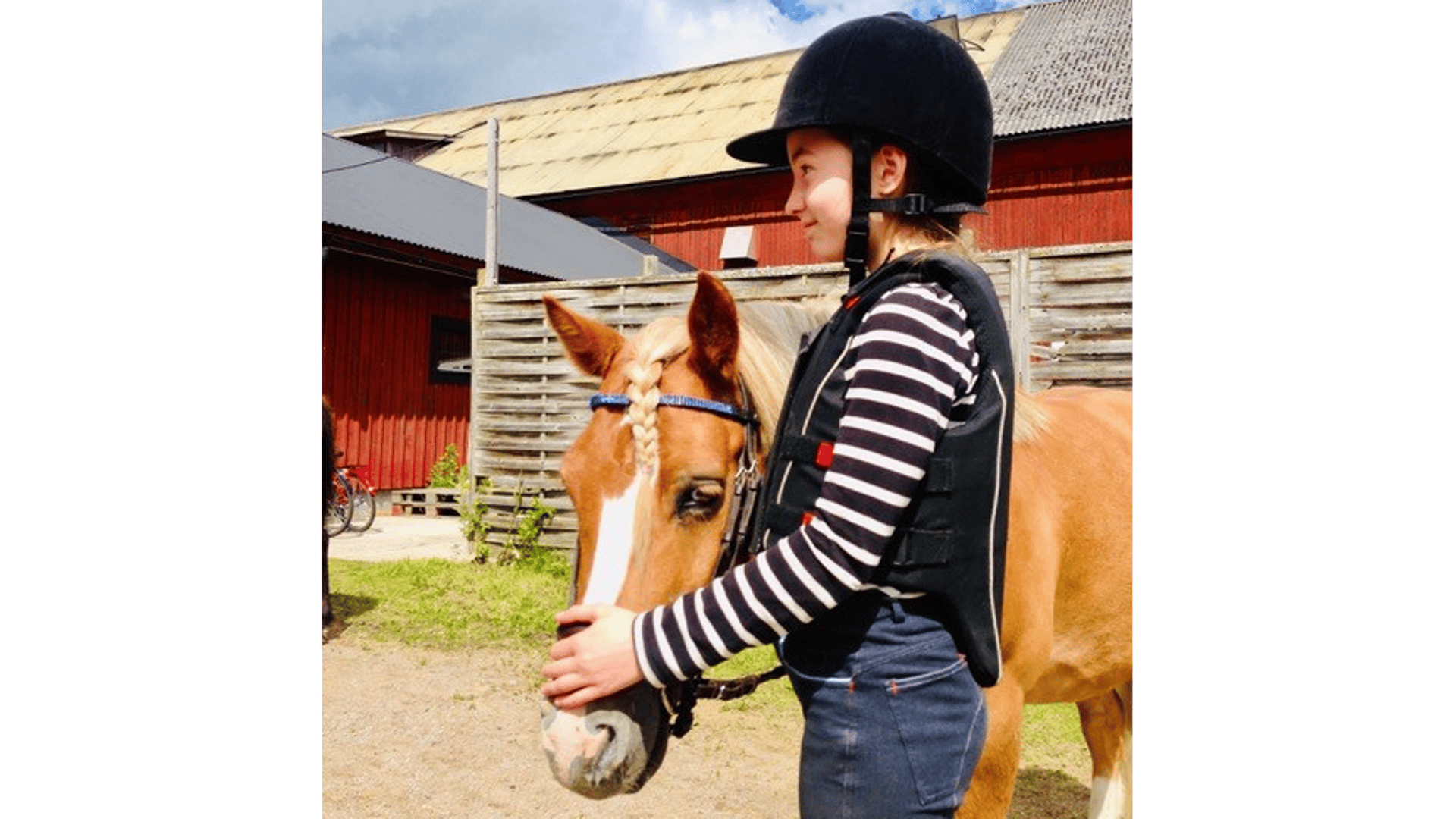 En flicka som håller i en häst